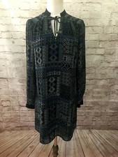 Forever 21 Womens Size S Southwest Pixel Print Shift Dress Sheer Long Sleeve NEW