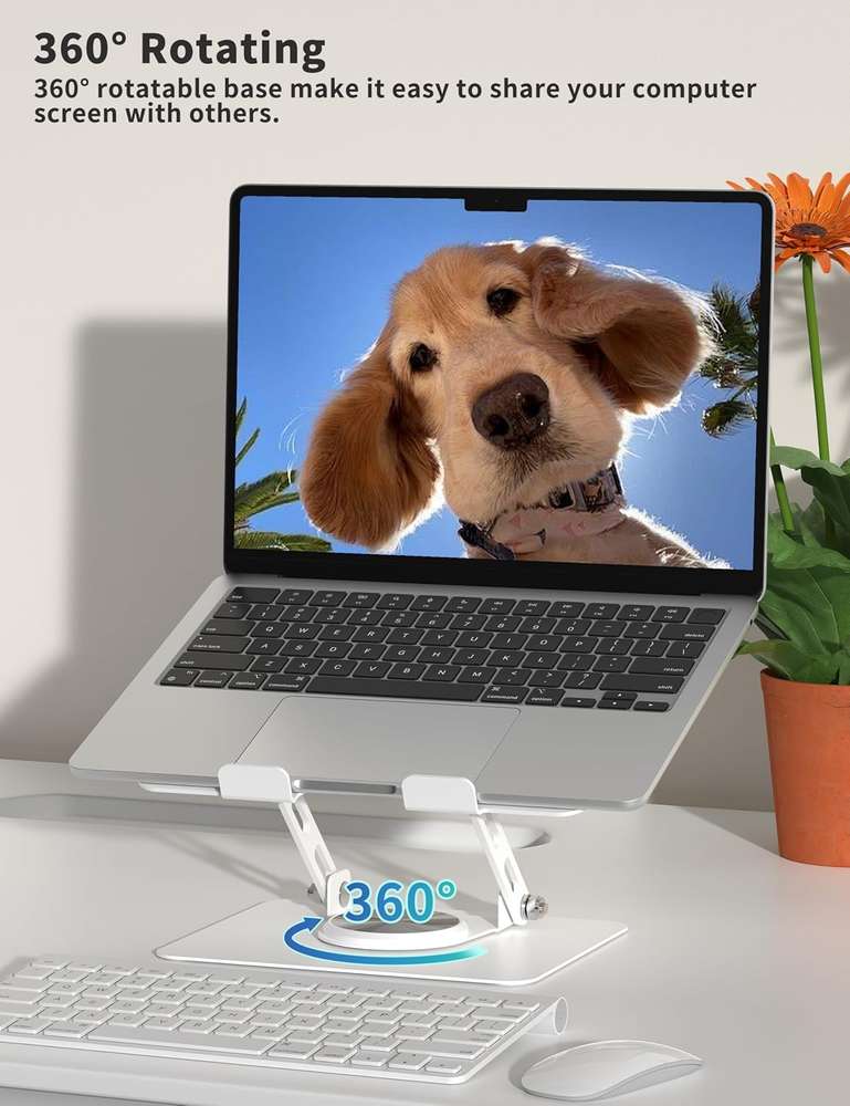 Ergonomic 360 Rotating Adjustable Laptop Stand for Desk - Space-Saving Cooler  