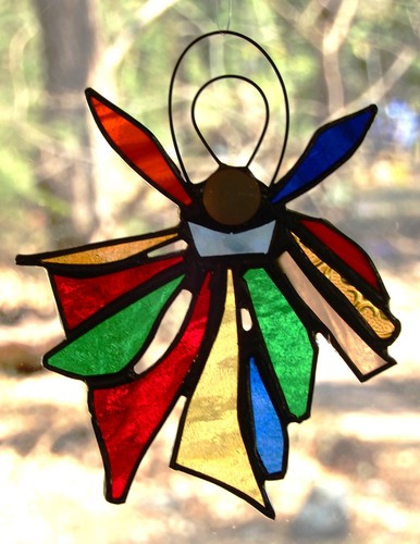 ABSTRACT RAINBOW SPIRIT ANGEL Authentic Stained Glass SUNCATCHER Australian Made - Picture 16 of 24