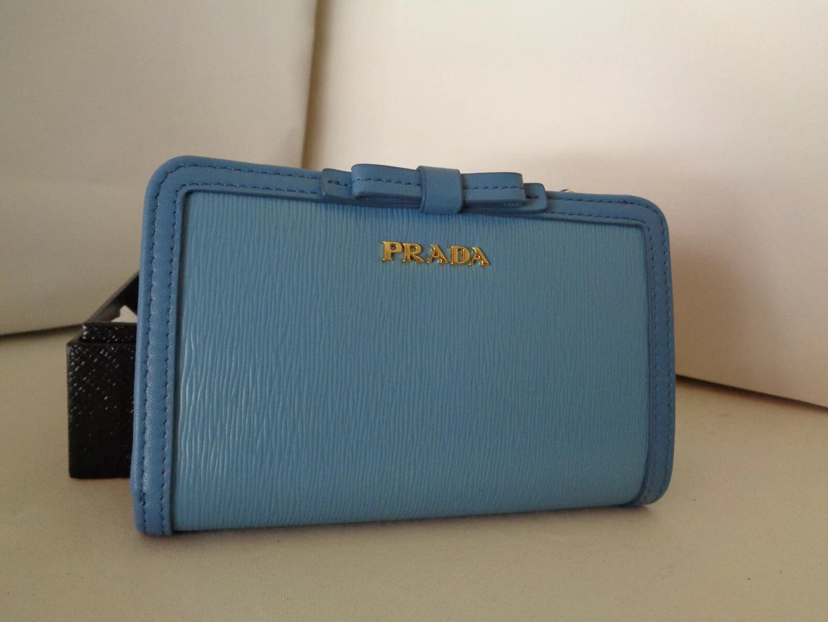 NWT PRADA MEDIUM (Mare) Blue VITELLO Leather Coin Wallet Bow Tie 1ML225 BOX  NEW | eBay
