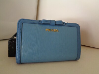 NWT PRADA MEDIUM (Mare) Blue VITELLO Leather Coin Wallet