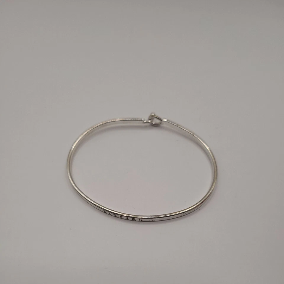 SISTERS Bracelet Family Friend Thin Metal Silver Bangle Message Quote Jewelry - Image 2 of 3