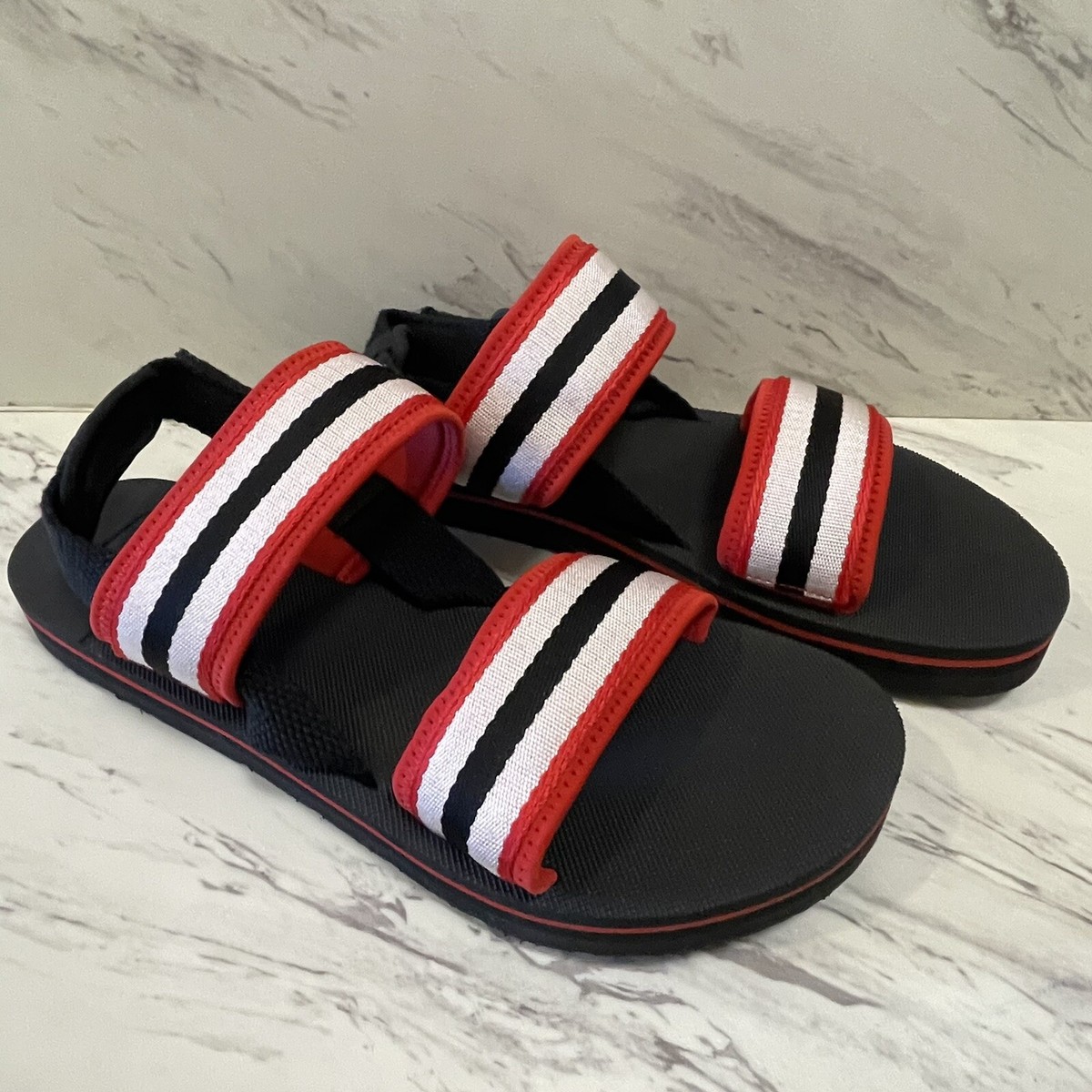 Hunter Original Beach Sandal Strap Hook Loop Red Black White Stripe Sz UK 10 Hunter Original Beach Sandal Strap Hook Loop Red Black White  main image 2