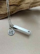 Pet Memorial Bar Necklace with Love Paw Charm   Ash Holder Keepsake