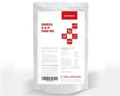 NUTRINAX Omega 3-6-9 1000mg 400 Kapseln - Fettsäuren - Premium Qualität NX