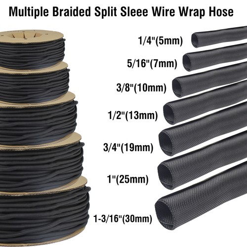 Split Loom Braided Cable Sleeve Tube Wire Wrap Organizer Cord Protector Lot