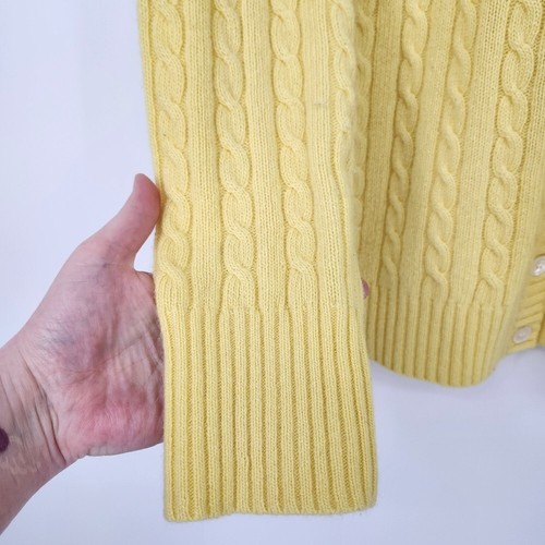 J.Crew Womens Cable Knit Cardigan Size M Yellow Hooded Preppy Wool Cashmere - Picture 4 of 8