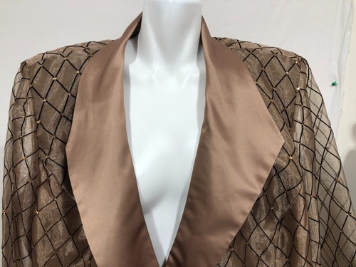 Dressbarn Women Blazer Evening Jacket 20 W Beige Satin Black Diamond Embellishe - Picture 2 of 14