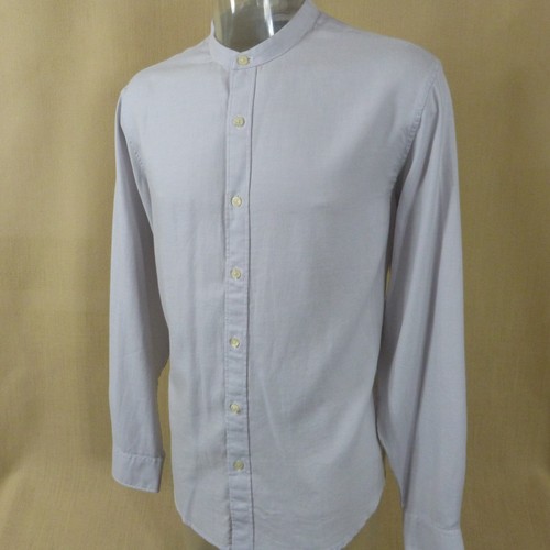 Levi Strauss Dockers Mens Grandad Collar Shirt Size L Band Collar Grey Cotton VG - Picture 4 of 13