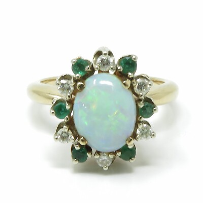NYJEWEL 14k zweifarbiger Gold natürlicher Smaragd Diamant Opal Halo Ring