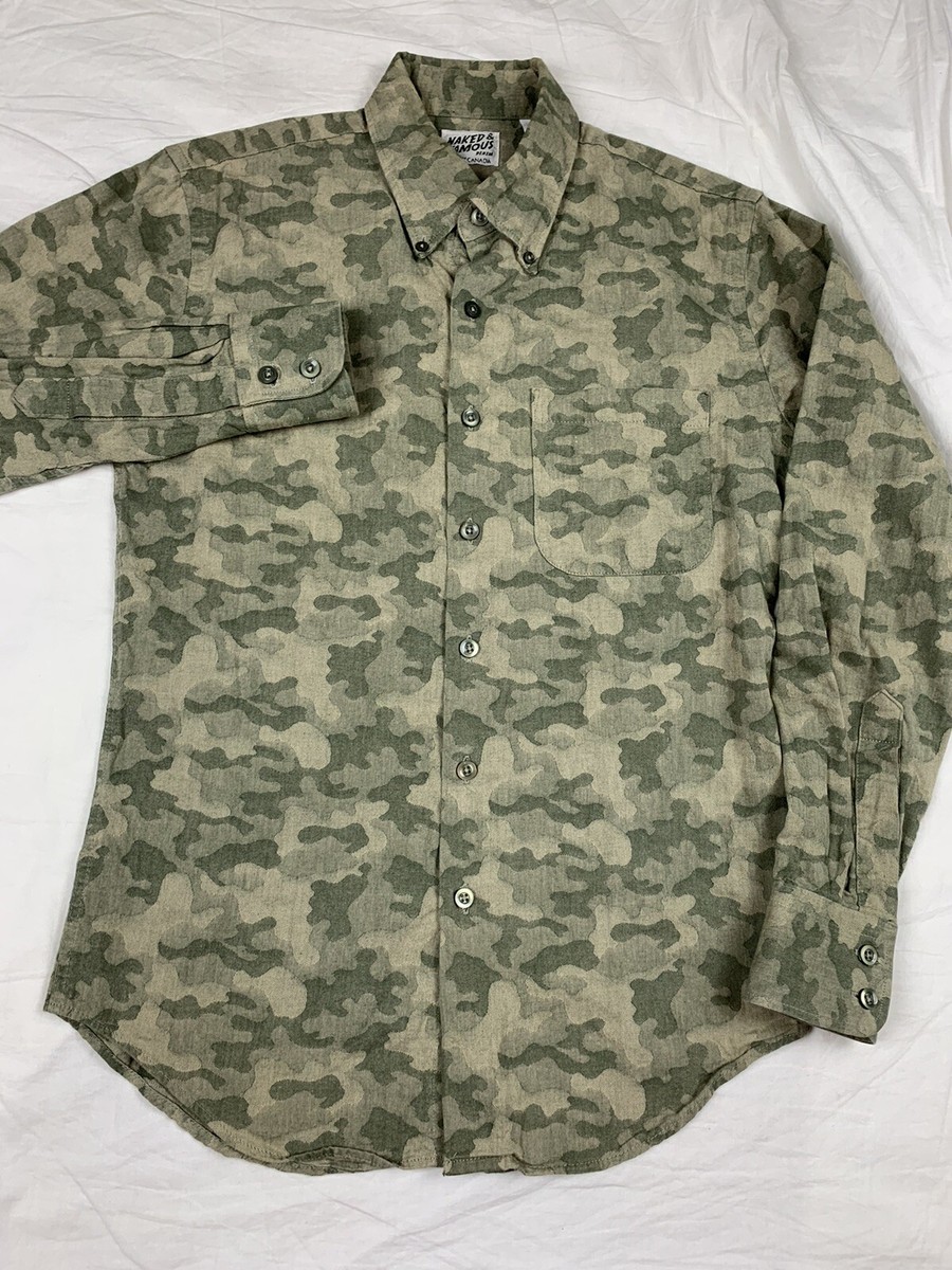 MENS NAKED AND FAMOUS 100% COTTON GREEN CAMOUFLAGE SHIRT