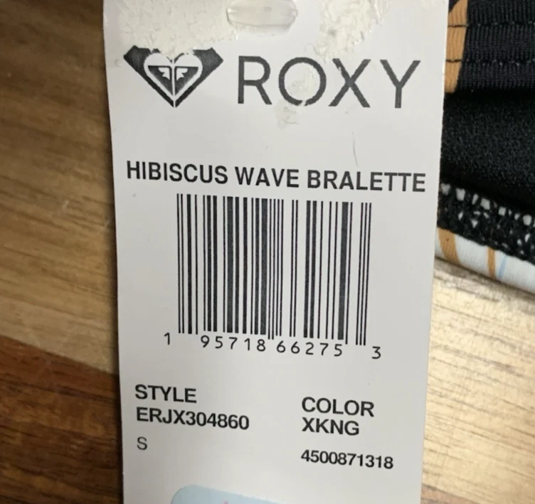 Roxy Small Bikini Top Juniors Hibiscus Wave V-Neck Anthracite  NEW - Image 4 of 4