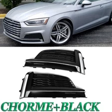 Chorme Trim Black Front Bumper Fog Light Cover Grille For Audi A5 S5 2018 2019