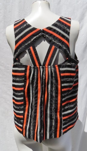 Canotta blusa HD in PARIS Anthropologie donna 8 M nera a righe ritagliata - Foto 1 di 5