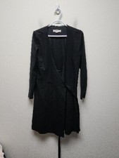 Loft Black Wrap Dress Womens Size Medium  Knee Length Stretchy 