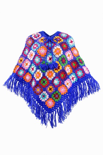Handmade patchwork wool poncho - Picture 10 of 15