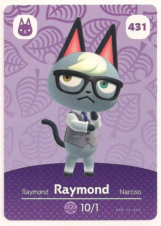Animal Crossing amiibo Card: Raymond 431 Series Cat New Horizons
