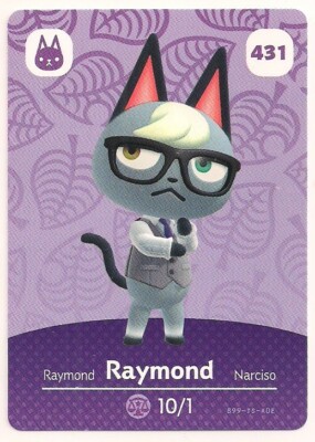 Animal Crossing amiibo Card: Raymond 431 Series Cat New Horizons