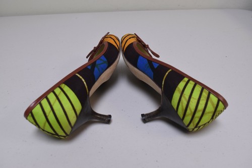 BETTYE MULLER Made in Italy Abstract Fabric Print Heels Pumps Shoes Size 38 - Picture 6 of 6