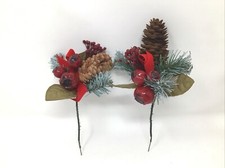 Christmas Floral Pick Pinecone Berries Greenery 7  Long Artificial Silk 2 Picks