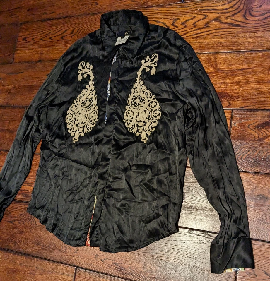 Just Cavalli Men's Size 56 Silk Embroidered L/S Shirt Made In Italy - Image 3 of 4
