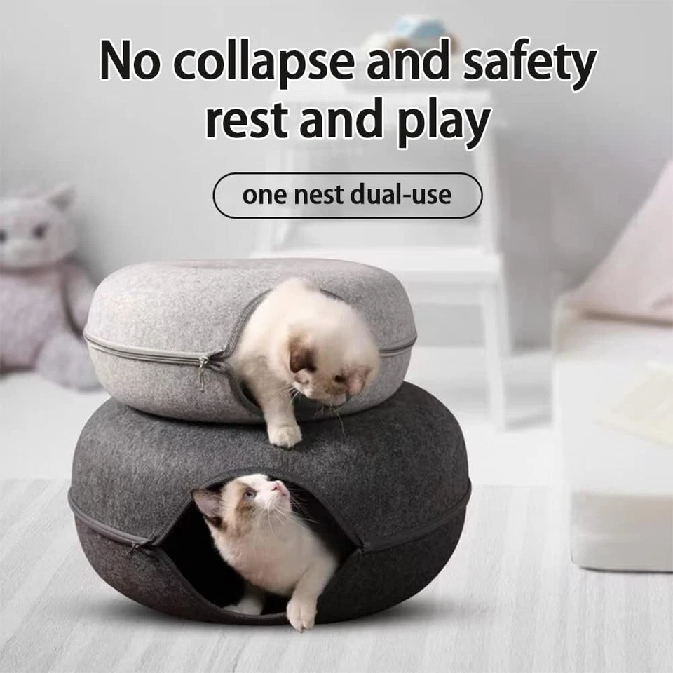 Cat Cave EXTRA LARGE Cat Tunnel Bed Indoor Cats,Cat Donut 24x24x11'' with 3 Toys - Image 3 of 4