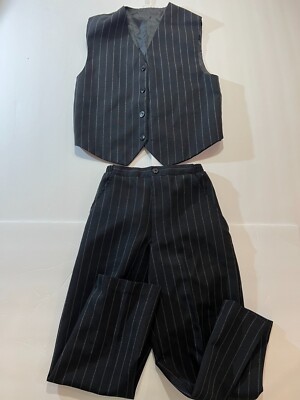 Unbranded Boys Navy Blue Striped V Neck Button Up Vest & Pants Outfit/Set Size 8