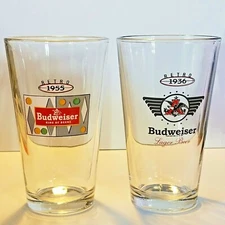 Lot of 2 Budweiser Beer Retro Pounder Style Glasses Anheuser Busch 5 7/8" Tall 