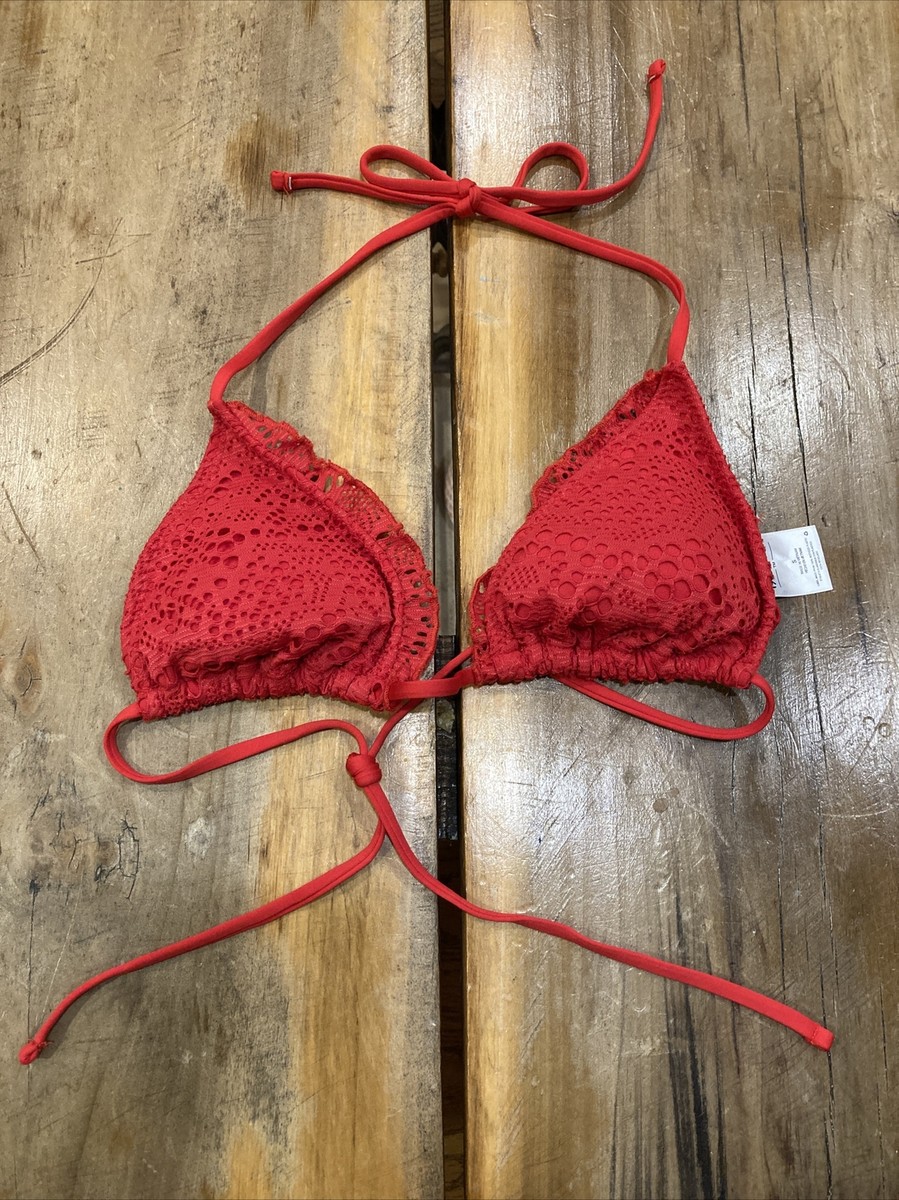Mossimo Red Crochet Ruffle Triangle Bikini Top Size Small