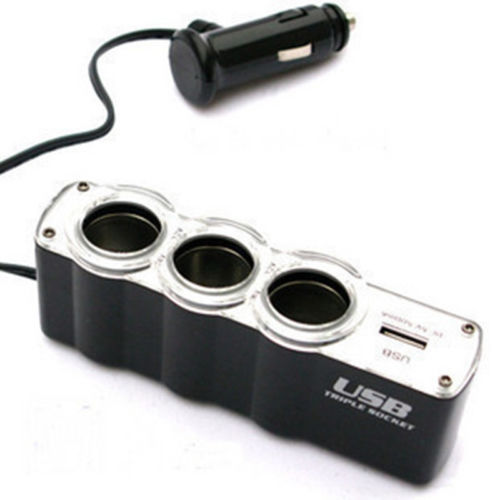 3 Ports 12V Multi Socket Car Cigarette Lighter Splitter USB DC Charger Adapter U - Picture 1 of 5