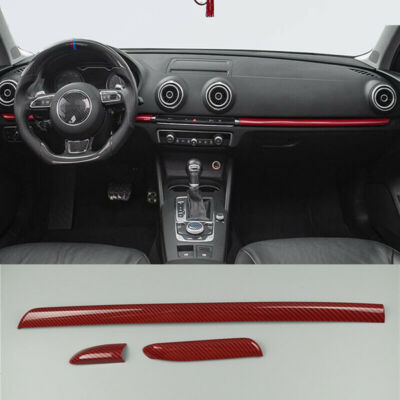 Red Carbon Fiber Style Center Console Dashboard Trim Strips For Audi A3 8V 14-18