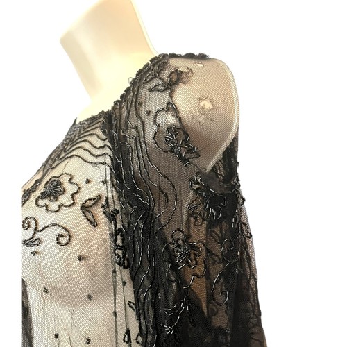 Early 1900s Antique Black Jet & Glass Beaded Sheer Mesh Top Edwardian *AS IS* - Picture 6 of 14