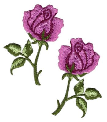 ak08 Blume Rose 2er Set Lila Aufnäher Bügelbild Applikation Patch 4,5 x 7,2 cm