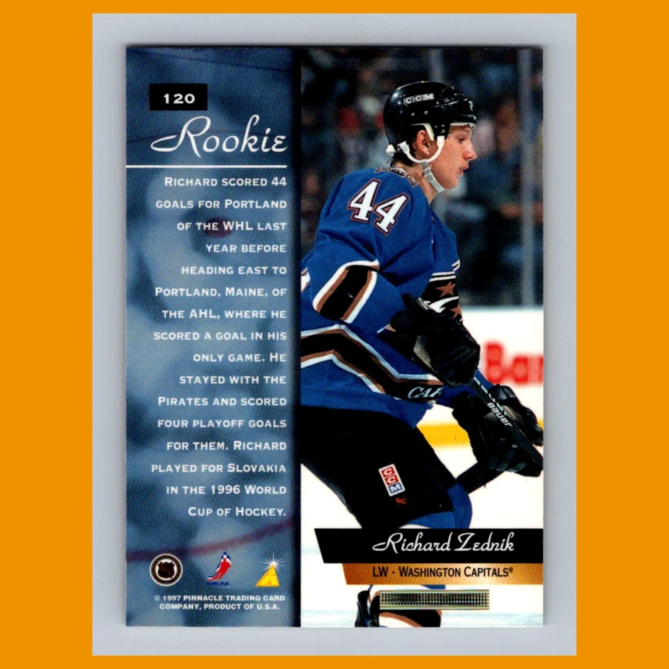 Richard Zednik Rookie #120 1996 Zenith Washington Capitals Hockey Card NHL NM - Image 2 of 3