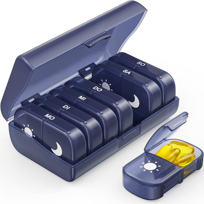AUVON Tablettenbox 7 Tage Morgens Abends, Pillendose 7 Tage 2 Fächer, Handlicher