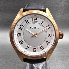 Fossil Watch Men 46mm White Dial Rose Gold Tone Round BQ2245 New Battery Leather