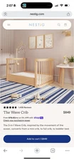 Nestig The Wave Convertible Crib Natural Wood Full Size Toddler Bed MSRP $849