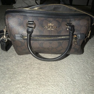 Coach Signature C Monogram Brown/Black Satchel Top Handle Detachable Strap