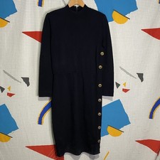 Vintage St John Collection Dress 6 Black Wool Gold Buttons USA Made Marie Gray