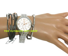 FOSSIL 3 PC SET ROSE GOLD SILVER TONE,2 MULTI BRACELETS,CRYSTALS,WATCH-BQ3150SET