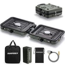 Swonder Portable 2-Burner Camping Stove with Windscreen - 17,500 BTU Propane ...