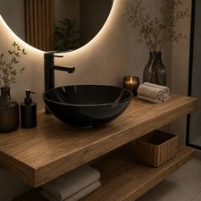 Glas-Designwaschbecken I edles Waschbecken I Aufsatzwaschbecken Schwarz 42 x 42