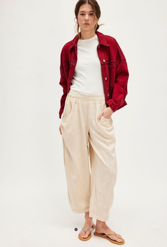 NWT Free People High Road Pull-On Barrel Pants Size Large In Birch Ivory 