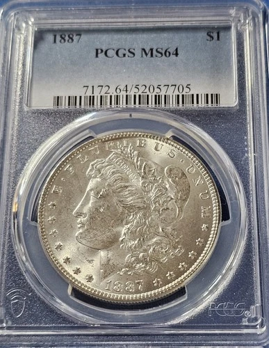 1887 PCGS MS64 Morgan Silver Dollar Choice BU Uncirculated Beautiful Coin!