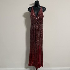 Dress The Population Ombr Red Sequin Spaghetti Strap Gown w/ Split - MED 6/8