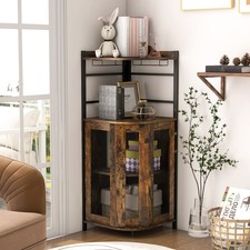 Industrial Style Corner Bar Cabinet with 2 Wine Glass Racks Anti-Slip