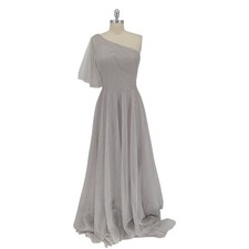 00729 Jenny Yoo One Shoulder Mesh Maxi Dress Gray size 10 bridesmaid wedding