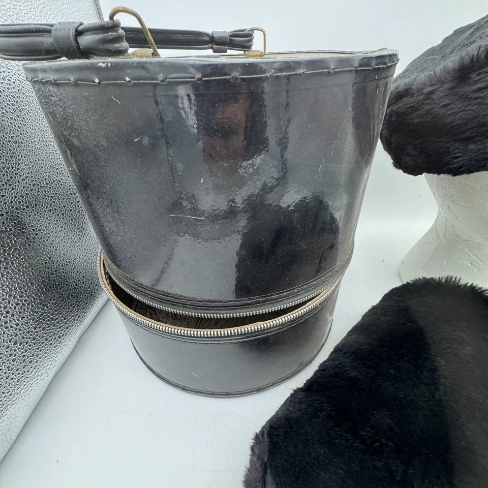 1950s Mink/Rabbit Black Fur Hat & Muff Set Floral Lined Hat Box Mid Century Vtg - Image 3 of 4