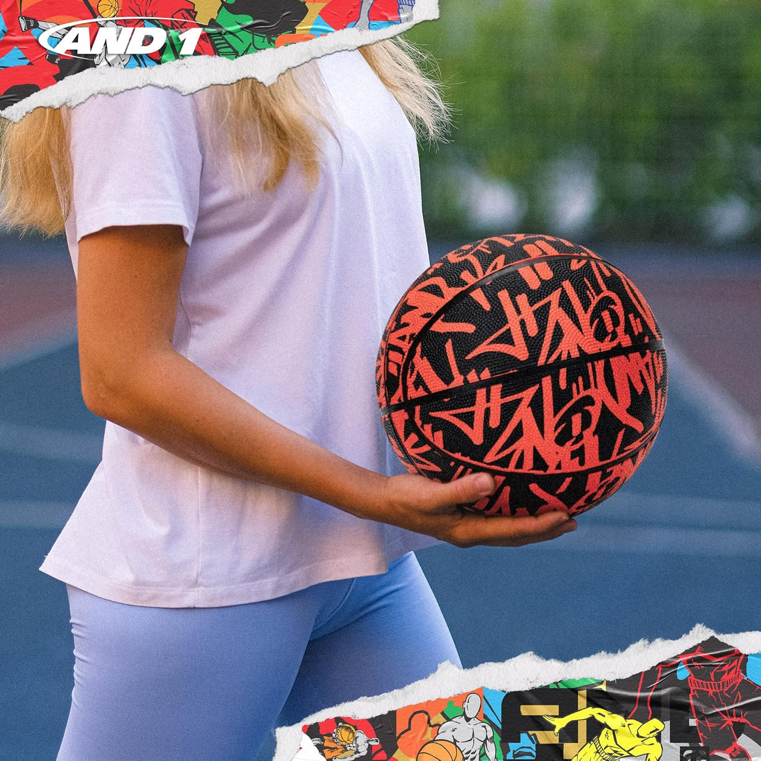 Fantom Graffiti Rubber Basketball - Streetball for Indoor and Outdoor Use, De...