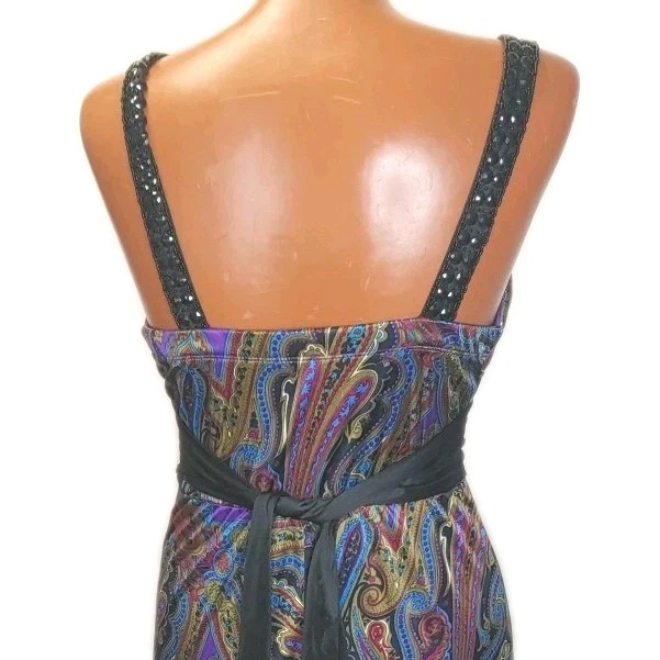 Maxi Vestido Largo Babydoll Y2k Xoxo Mujer Pequeño Correas con Cuentas Púrpura Cachemira De Colección Foto 4 de 4